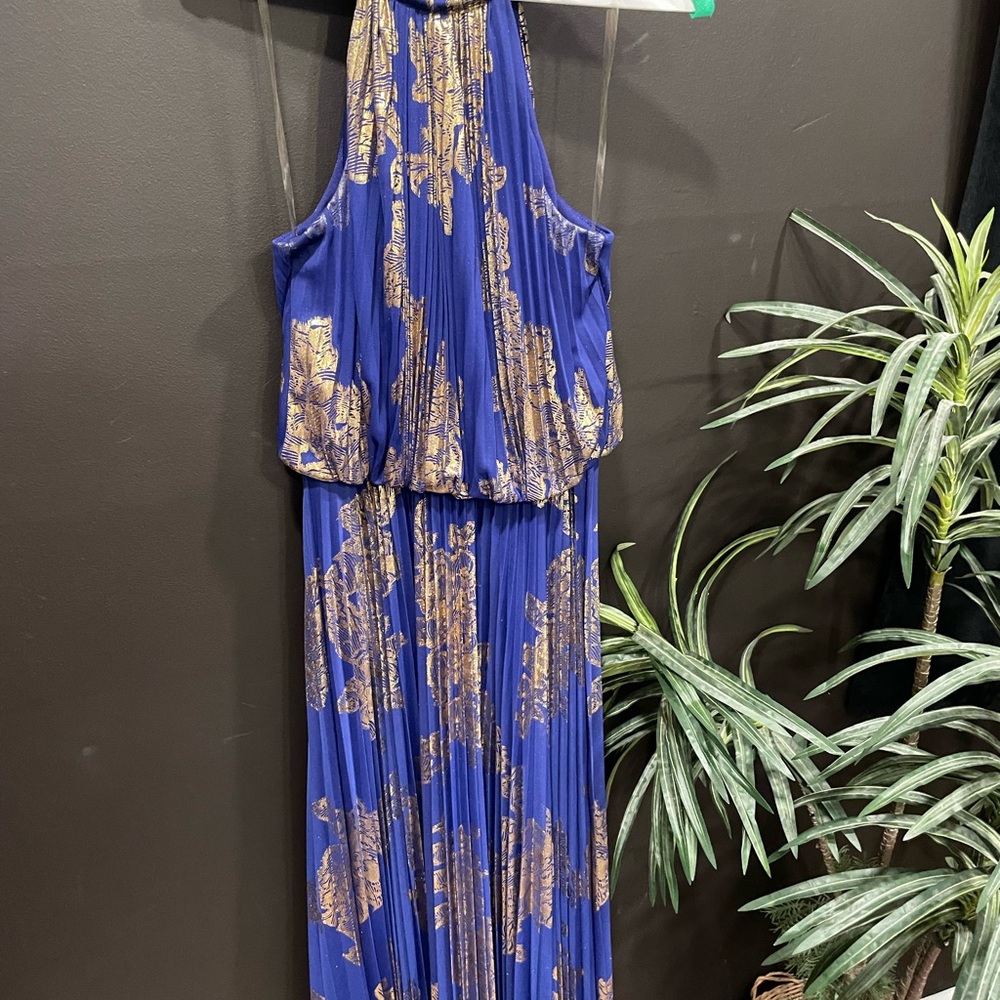 MSK Retro Royal Blue and Gold Chain Detail Dress - Picture 3 of 5